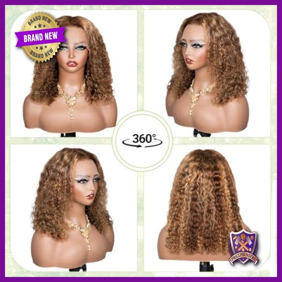 Short Curly Bob Wig Human Hair Lace Front Pre Plucked 13x4 HD Lace main image 5